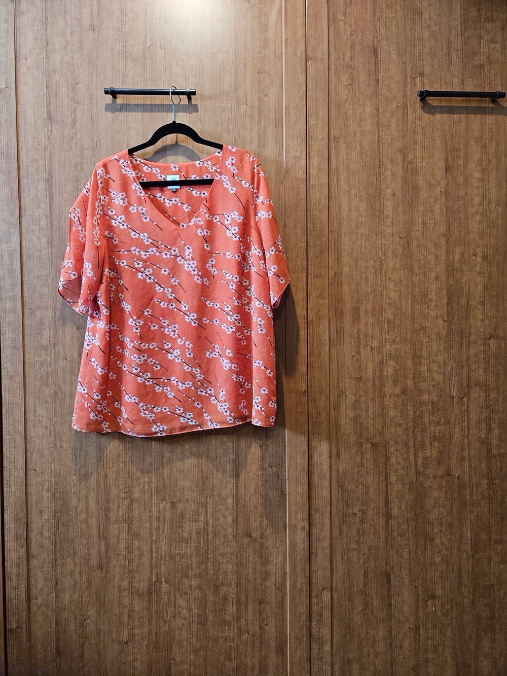 CAbi Coral Floral V-Neck Blouse